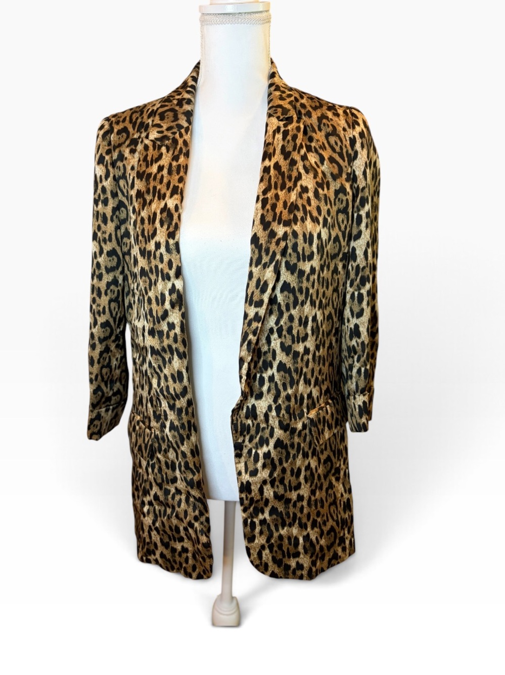 Zara Basic leopard print blazer women’s large animal print longline jacket
